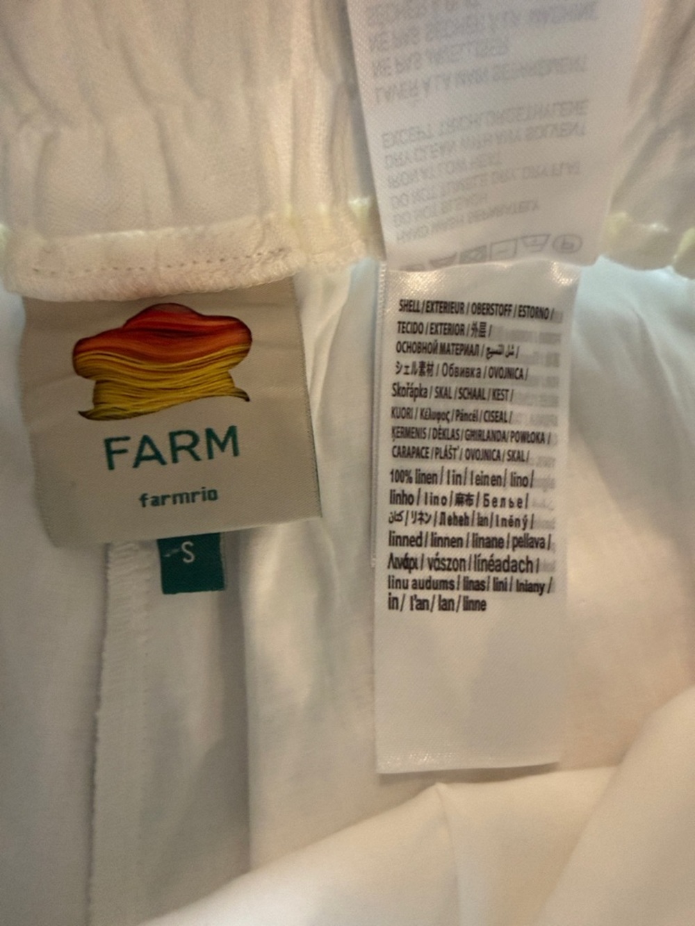 FARM Rio White Eyelet Scalloped Hem Drawstring Shorts. 100% Linen. Lined. New - Picture 11 of 15